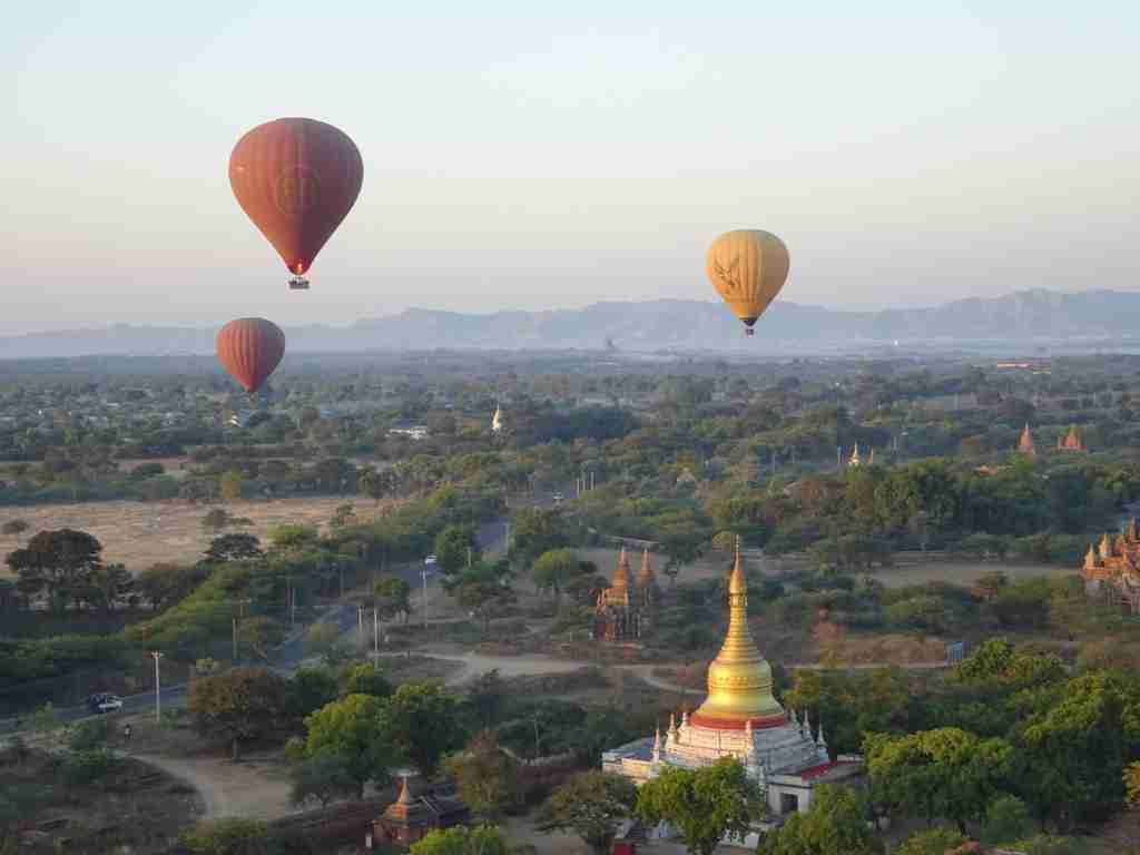 Riding in a hot air balloon in Bagan Myanmar