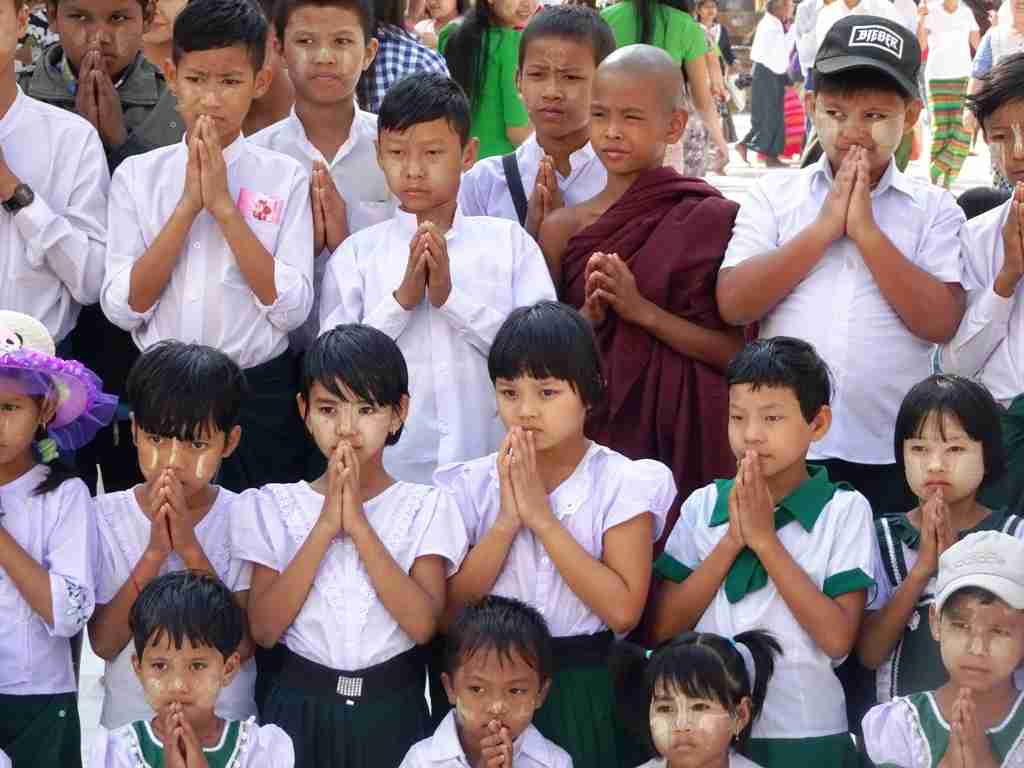 Children praying in Yangon, Myanmar