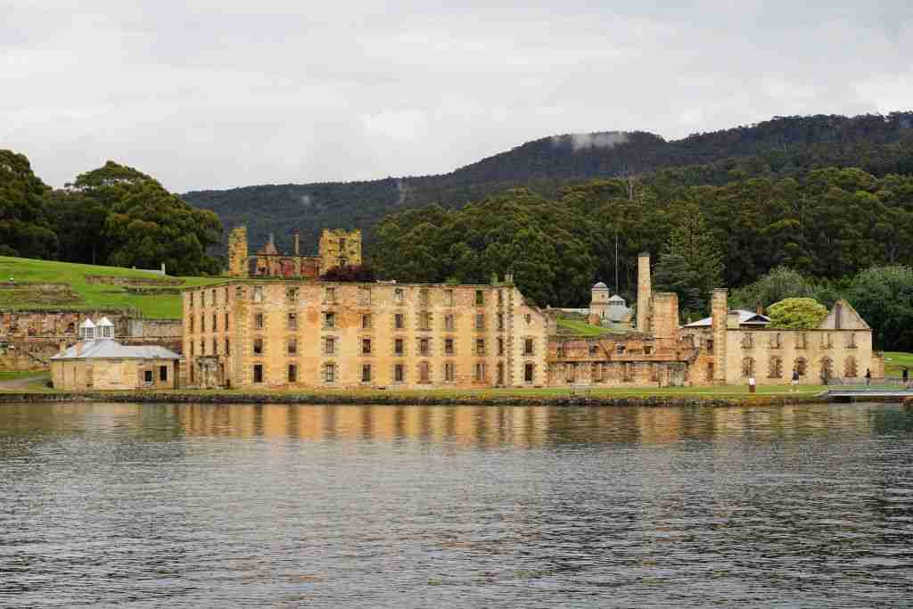 the ruins of Port Arthur in Australia across the water