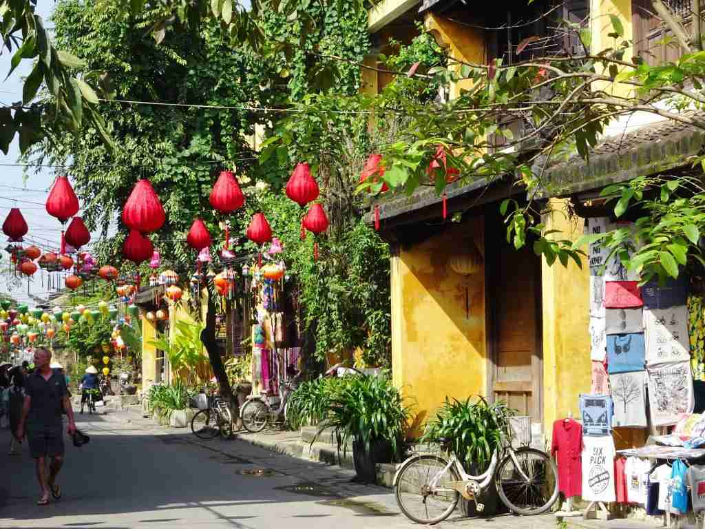 streets lines with red lanterns in Hoi An, Central Vietnam