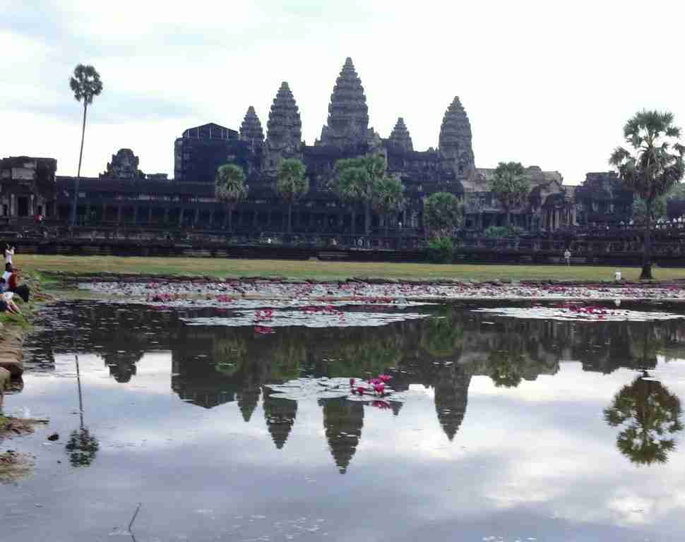 the towers of Majestic Angkor Wat in Cambodia reflected in the lake 