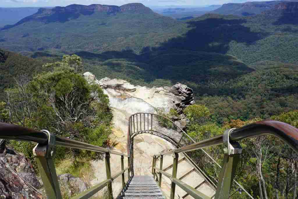 steep stairs and sweeping valley views hiking in the Blue Mountains in Australia
