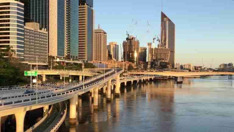 view of the Brisbane River at sunset in Brisbane in Australia
