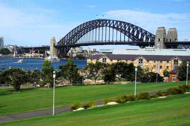 Stunning views of the Sydney Harbour Bridge from Barangaroo Reserve in The Rocks Sydney