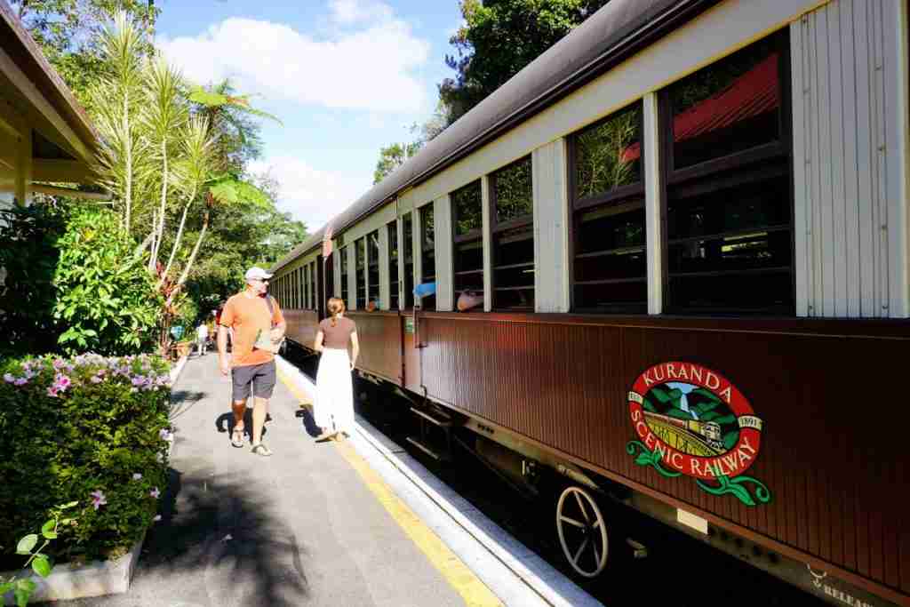 catching the scenic train at Kuranda railway station near cairns