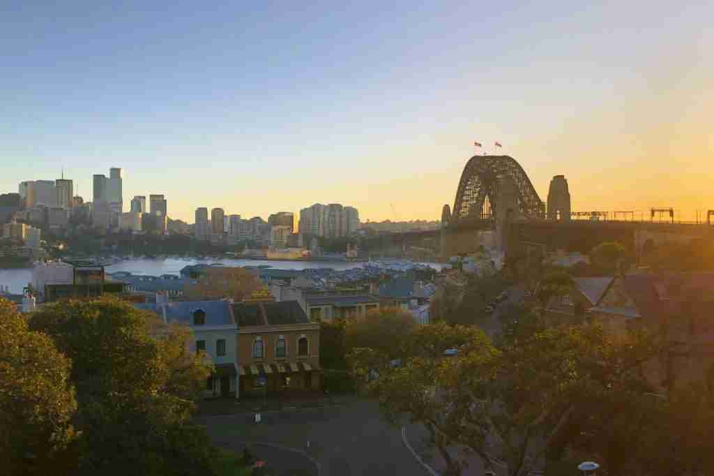 Sunrise at Observatory Hill overlooking Millers Point and Sydney Harbour