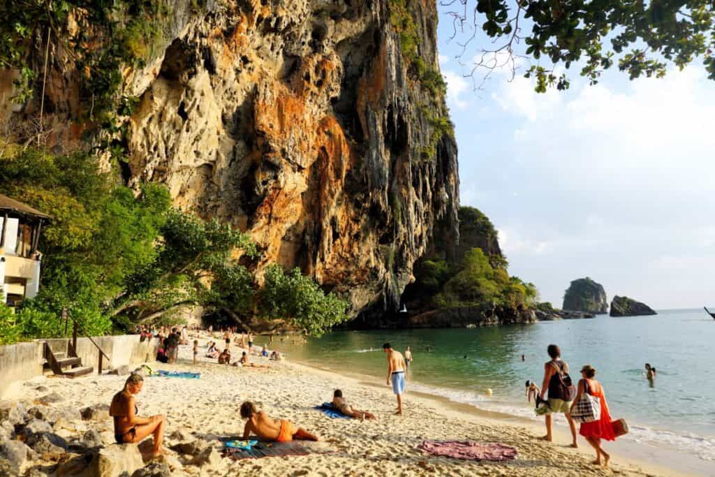 Stunning limestone cliffs at Phra Nang Beach Krabi Thailand