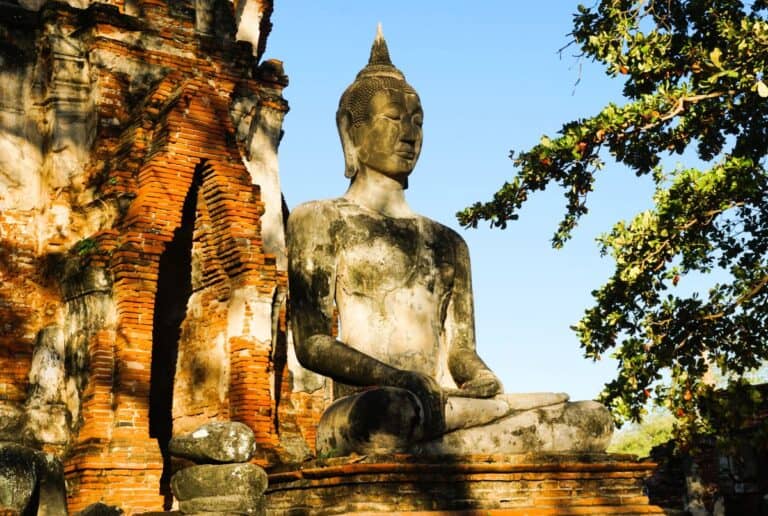 Buddha statue in the ruins of Wat Mahathat in Ayutthaya Thailand