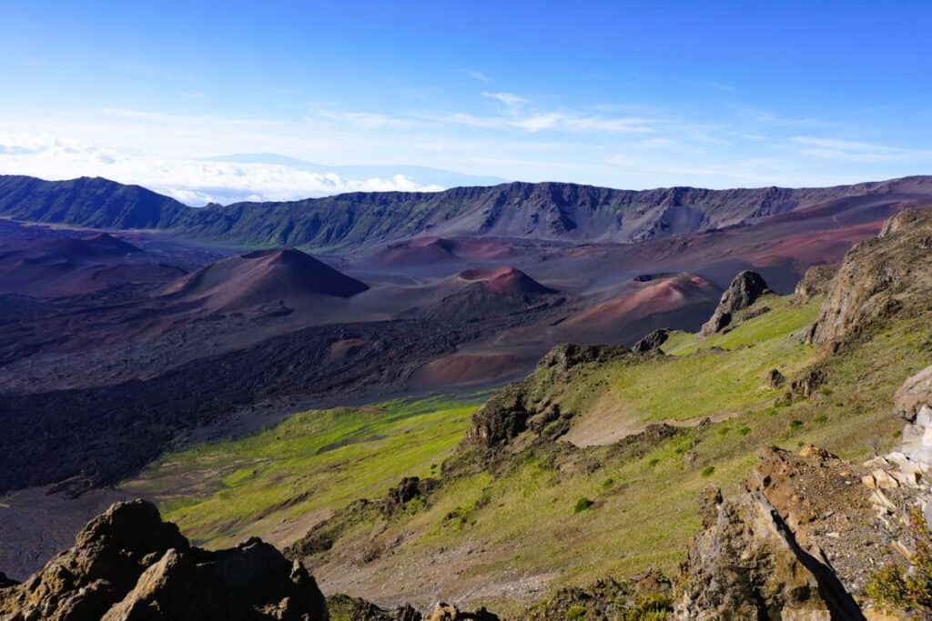 Cones and lava flow inside the Haleakala crater Maui
