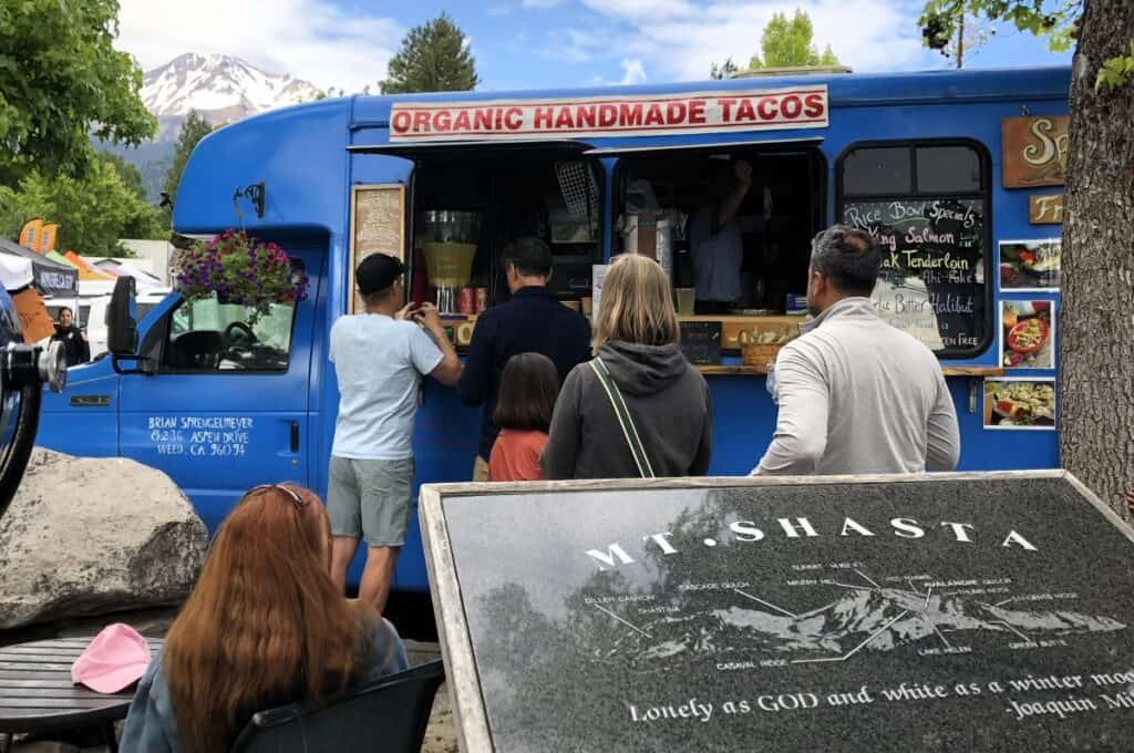 Food truck selling organic rice bowls at the Mt Shasta Farmers Market