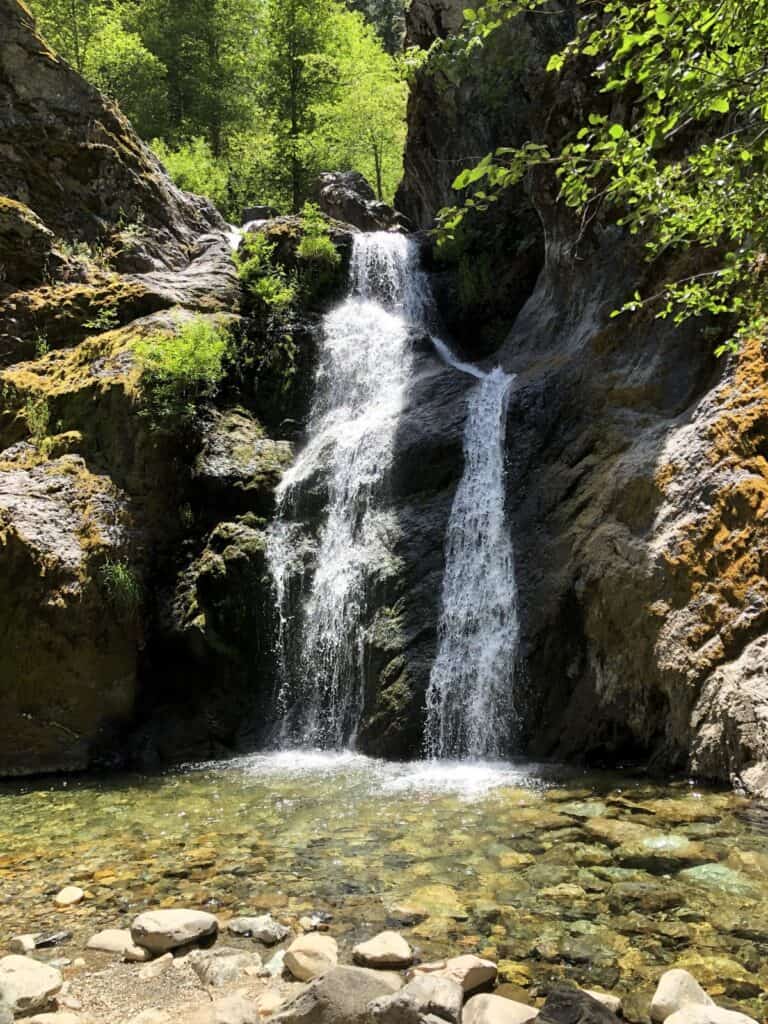 waterfall surrounded by lush green vergetation 