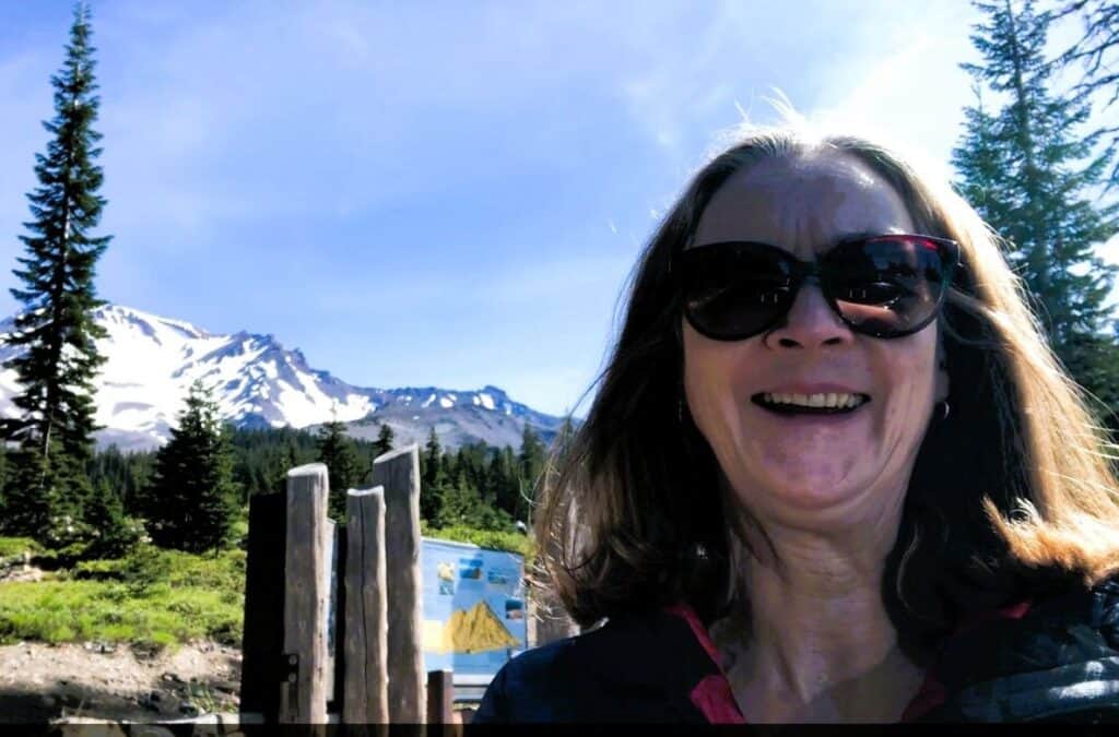 Linda visiting Bunny flat, one of the best things to do in Mt Shasta 
